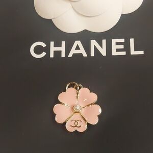 CC Boutique Pink Enamel Flower Necklace Charm with Pearl Accent